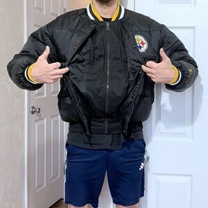 Vintage Pro Player Pittsburgh Steelers Reversible Winter Bomber Jacket Size P/S